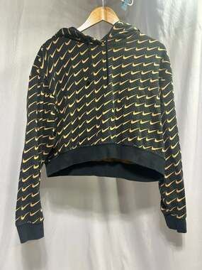 Nike Sportswear Club Fleece Oversized Cropped Monogram Swoosh Hoodie Black Gold